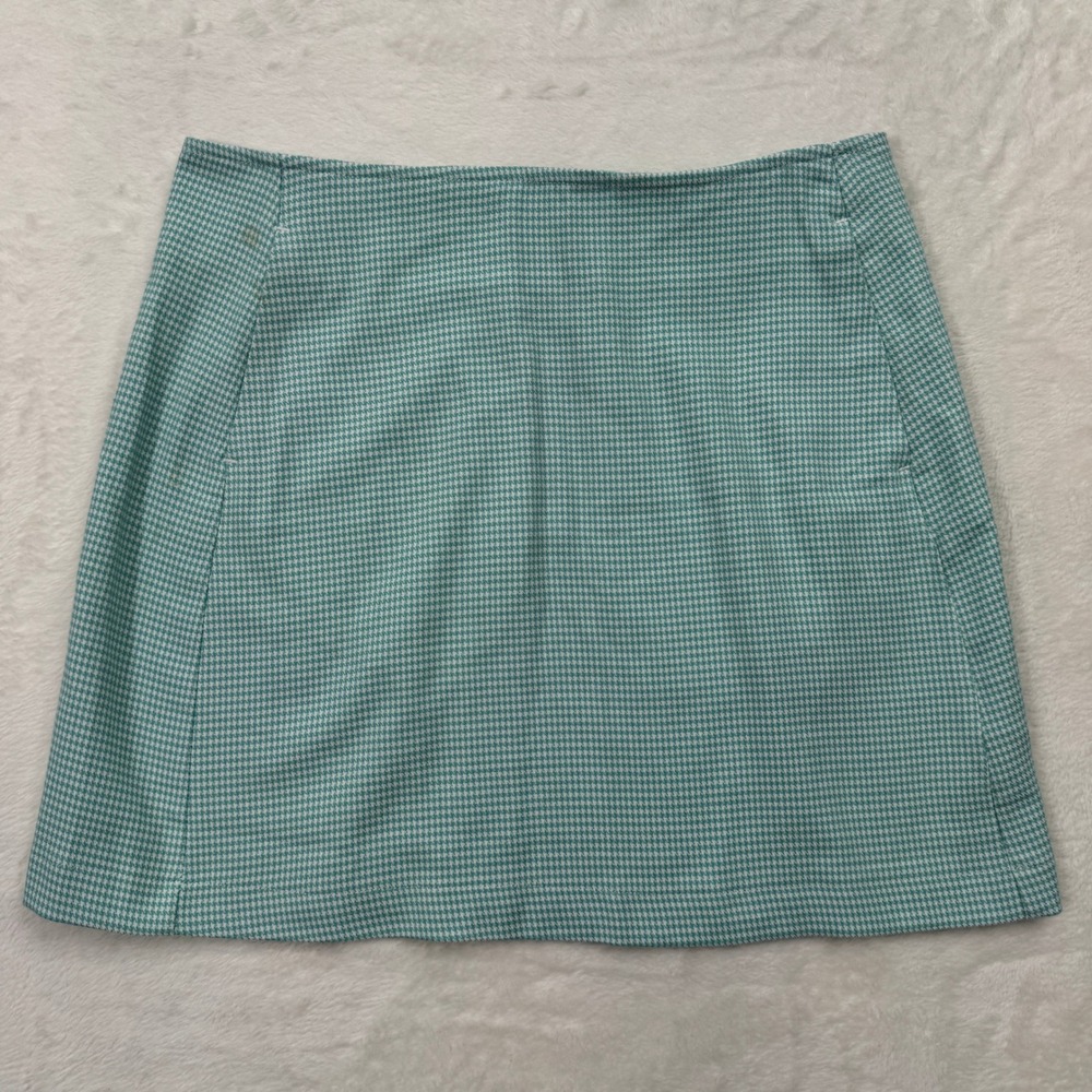 Urban Outfitters Skirt Womens Small Mint Green Houndstooth Mini A-Line Retro Zip